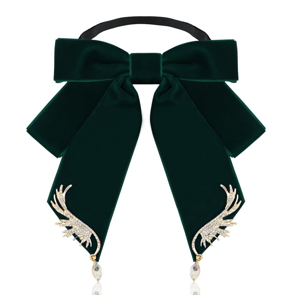 6786 Bow Tie, Black/Red Velvet Bow Tie , Pre-Tied Bow Brooches Tie: Green